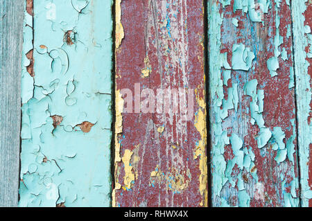 Textur Hintergrund - Alte bemalte Holz- Oberfläche mit Peeling blaue und braune Farbe. Bunte Textur Holz- Hintergrund Stockfoto