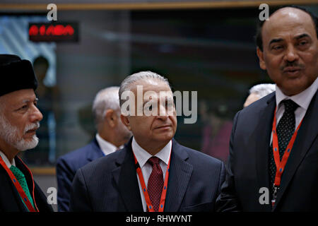 Brüssel, Belgien. 4. Feb. 2019. Irakischen Außenminister Mohammed al-Hakim im 5. EU-Liga der Arabischen Staaten (LAS) Ministertreffen teilnimmt. Alexandros Michailidis/Alamy leben Nachrichten Stockfoto