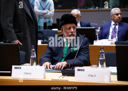 Brüssel, Belgien. 4. Feb. 2019. Omanischen Außenminister Yusuf Bin Alawi bin Abdullah besucht im 5. EU-Liga der Arabischen Staaten (LAS) Ministertreffen. Alexandros Michailidis/Alamy leben Nachrichten Stockfoto