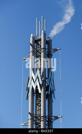 Leipzig, Deutschland. 04 Feb, 2019. Der Messeturm mit dem Doppel-M vor einem blauen Himmel. Kredite: Jan Woitas/dpa-Zentralbild/dpa/Alamy leben Nachrichten Stockfoto