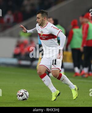 Stuttgart, Deutschland. 03 Feb, 2019. firo: 03.02.2019, Fußball, 1.Bundesliga, Saison 2018/2019 VfB Stuttgart - SC Freiburg 2:2 Anastasios DONIS, Stuttgart, Single Action | Verwendung der weltweiten Kredit: dpa/Alamy leben Nachrichten Stockfoto