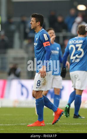 Sandhausen, Deutschland. 03 Feb, 2019. firo: 03.02.2019, Fußball, 2.Bundesliga, Saison 2018/2019, SV Sandhausen - VfL Bochum 3:0 Anthony LOSILLA, Bochum, Schmerzen, Verletzungen, | Nutzung der weltweiten Kredit: dpa/Alamy leben Nachrichten Stockfoto