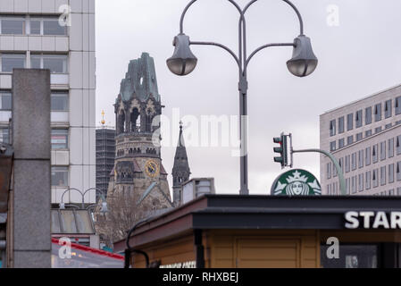 Berlin, Deutschland - Januar 29, 2019: Blick auf die Gedächtniskirche Gedächtniskirche in Berlin, Deutschland. Stockfoto