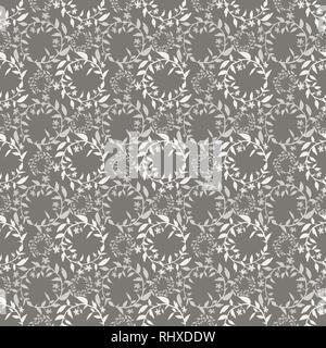 Beige nahtlose Muster mit Silhouetten von floralen Kränze. Stockfoto