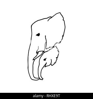 Vector Abbildung von zwei Line Art Elephant Head. Schwarze und weiße Elephant Head Logo Stock Vektor