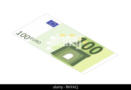 Flache 100-Euro-Banknote in isometrischen Ansicht isoliert auf weißem Stock Vektor