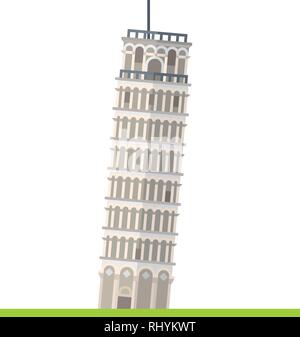 Flache Ausführung isolierte Symbol der Schiefe Turm von Pisa, Italien Stock Vektor