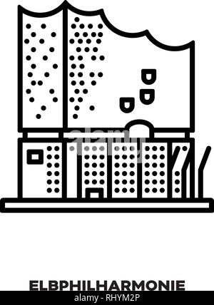 Elbphilharmonie Elbphilharmonie, Konzertsaal oder in Hamburg, Deutschland, Vektor Symbol Leitung. Internationale Sehenswürdigkeiten und Tourismus Symbol. Stock Vektor