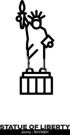 Freiheitsstatue in New York, Vereinigte Staaten von Amerika, Vektor Symbol Leitung. Internationale Sehenswürdigkeiten und Tourismus Symbol. Stock Vektor