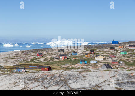 Bunte Häuser in Rodebay, Grönland Stockfoto