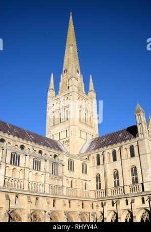 Die Kathedrale von Norwich, Norfolk, England. Blick von Südwesten. Stockfoto