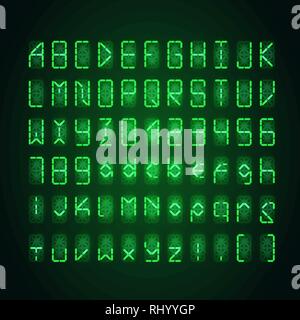 Satz von bright green digital retro Uhr Schrift auf dunklem Hintergrund Stock Vektor