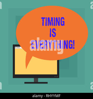 Konzeptionelle Hand schreiben, Timing ist alles. Business Foto Text wenn die Zeit reif ist, wird alles in Platz montiert Computer Bla fallen Stockfoto