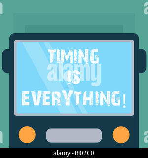 Konzeptionelle Hand schreiben, Timing ist alles. Business Foto präsentiert, wenn die Zeit reif ist, wird alles fallen in Stelle gezeichnet Flachbild Fro Stockfoto