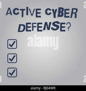 Schreiben Hinweis zeigt aktive Cyber Defensequestion. Business Foto präsentiert, die in Erwartung eines Angriffs leer Farbe rechteckige Form zu erheben Stockfoto