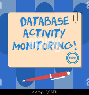 Schreiben Hinweis angezeigt Database Activity Monitoring. Business foto Präsentation der Beobachtung der Maßnahmen in einer Datenbank Square Farbtafel mit Magnet C Stockfoto