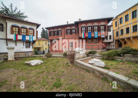 Häuser aus der Zeit der Bulgarischen Wiedergeburt in der Altstadt von Plovdiv, Bulgarien Stockfoto
