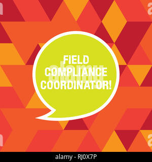 Wort schreiben Text Feld Compliance Coordinator. Business Konzept für bei der Vorbereitung von rechtsetzenden Dokumente leeren Sprechblase Aufkleber mit Bo unterstützen Stockfoto