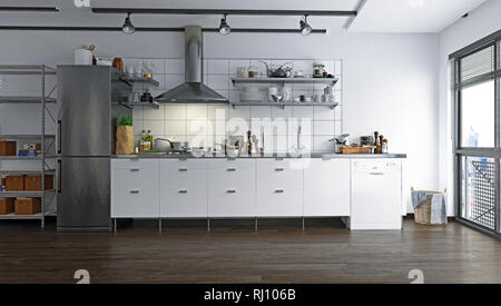 Loft Küche Interieur. 3D-rendering Design Stockfoto