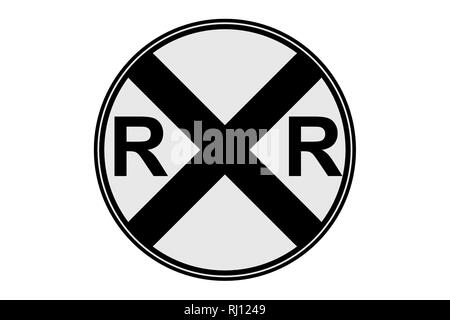 Bahnübergang Zeichen RR Symbol Schwarz und Weiß auf weißem Hintergrund Stockfoto