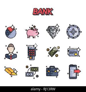 Bank und Finanzen flachbild Symbole für Website und mobile und Apps. Vector Illustration, EPS 10. Stock Vektor