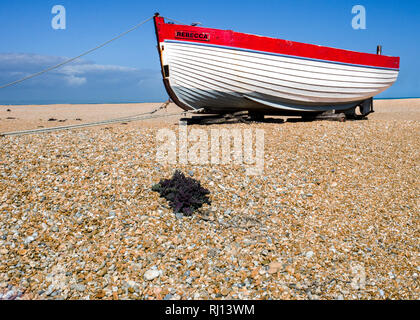 Dungeness (Vorgewende), Wenden am Vorgewende in Kent, Kiesstrand in Form einer cuspate Vorland. Romney Marsh, traditionelle Klinker Stockfoto