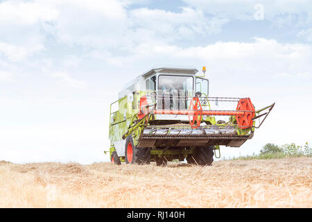 Bauer fahren Feldhäcksler auf Feld an der Farm gegen Sky Stockfoto