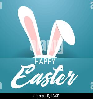 Frohe Ostern Cartoon Stil Vektor Karte mit Hasenohren. Stock Vektor