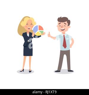 Mann und Frau vorhanden ein Projekt. Vector Illustration mit Zeichentrickfiguren. Team Building. Führung. Management. Stock Vektor