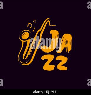 Jazz Logo oder Label. Live Musik, Saxophon, Blues-Symbol. Vector Illustration Stock Vektor