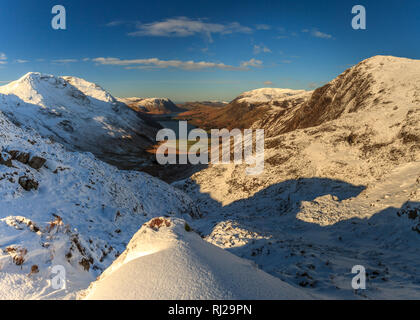 Buttermere Tal im Winter, Lake District, England Stockfoto