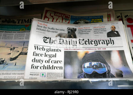 'Web Urwaldriesen rechtliche Sorgfaltspflicht für Kinder" Daily Telegraph Zeitung Titelseite Überschrift in London England UK vom 31. Januar 2019 Stockfoto