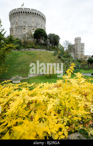 Runder Turm und Edward III Turm von Schloss Windsor Royal Residence in Windsor, Berkshire, England, Vereinigtes Königreich. 25. Oktober 2008 © wojciech Strozy Stockfoto