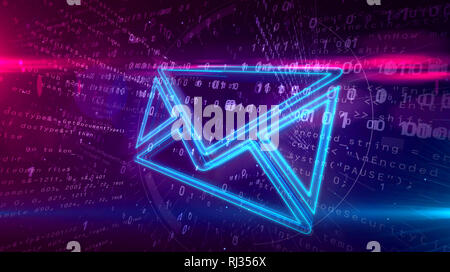 E-mail Kommunikation im Cyberspace mit Briefumschlag auf digitalen Hintergrund. Digitale Symbol Nachricht abstraktes Konzept 3D-Abbildung. Stockfoto