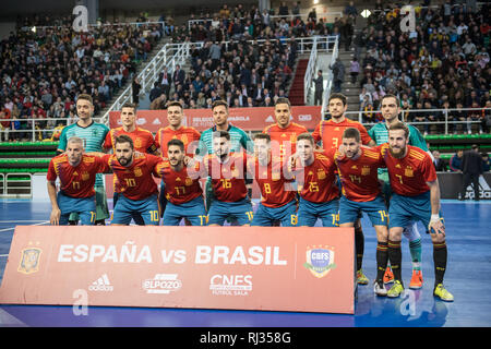 Indoor footsal Übereinstimmung der nationalen Teams aus Spanien und Brasilien am Multiusos Pavillon von Caceres Stockfoto