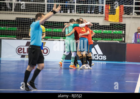 Indoor footsal Übereinstimmung der nationalen Teams aus Spanien und Brasilien am Multiusos Pavillon von Caceres Stockfoto