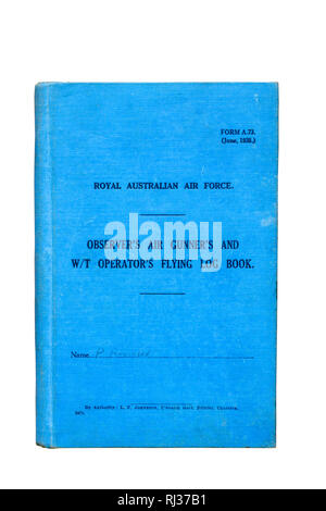 RAAF Beobachter von Air Gunner's und W/T Operator Flying Log Buch, veröffentlicht im Juni 1938. Stockfoto