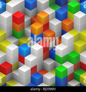 Würfel nahtlose Hintergrund - bunt, zufällig zusammengesetzte Struktur - 3D-Rendering Stockfoto
