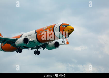 Boeing 737 in den Himmel fliegen Stockfoto