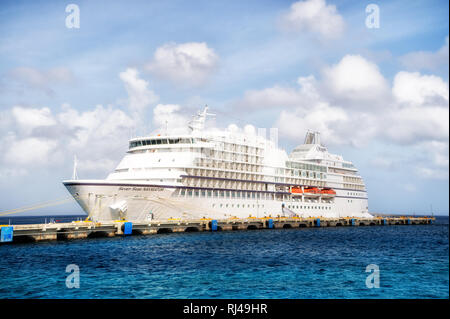 Cozumel. Mexico-December 24, 2015: Großer Luxus Kreuzfahrt Schiff auf dem Meer Wasser und bewölkter Himmel Hintergrund Stockfoto