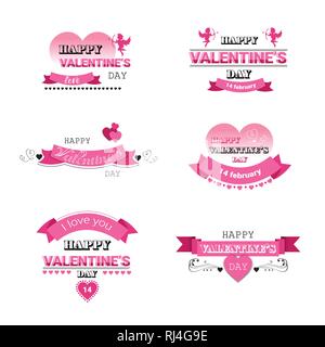 Liebe cards Valentines Tag Urlaub Konzept happy Pink amour Amor Herzform Postkarten Sammlung Gruß isoliert flach Stock Vektor