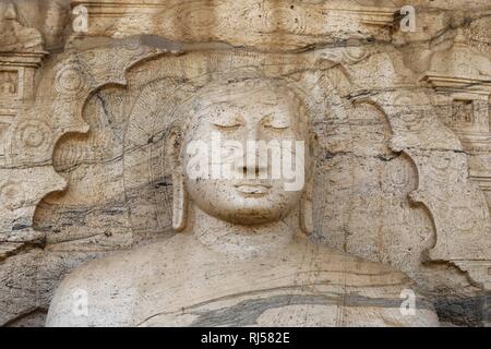 Gal Vihara (Rock Temple), meditiert Buddha im Lotussitz, Kopf, Tunkema, Polonnaruwa, Sri Lanka Stockfoto