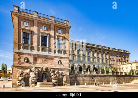 16. September 2018: Stockholm, Schweden - Royal Palce in Stadsholmen, Gamla Stan, der Altstadt in der schwedischen Hauptstadt, auf einer schönen, sonnigen Herbsttag. Stockfoto