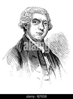 James Boswell, 9 Laird von auchinleck (1740-1795), war ein schottischer Biograf und tagebuchschreibers, in Edinburgh geboren. Er ist am besten für die Biographie, die er von seinem Freund und zeitgenössische, Samuel Johnson, der Englische literarische Figur "Das Leben von Samuel Johnson" im Jahre 1791 die allgemein gesagt ist die größte Biografie in englischer Sprache geschrieben werden veröffentlicht schrieb bekannt. Seinen Namen hat in die englische Sprache als Begriff (Boswell, Boswellian, Boswellism) für ein ständiger Begleiter und Beobachter, besonders derjenige, der Datensätze diese Bemerkungen im Druck weitergegeben. Stockfoto