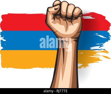 Armenien Flagge und Hand auf weißem Hintergrund. Vector Illustration Stock Vektor