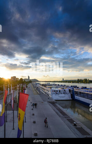 Kreuzfahrtschiffe im Hafen auf der Donau, Kahlenberg (Wien), Wien, Wien, 02. Leopoldstadt, Wien, Österreich Stockfoto