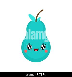 Pear kawaii Cute Cartoon. Lustige Früchte. Süße Speisen Vector Illustration Stock Vektor
