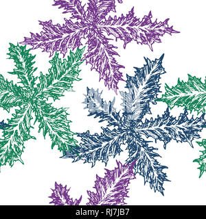 Silybum marianum (cardus Marianus, Mariendistel, gesegnet, Mariendistel, Marian Thistle, Maria oder Scotch Thistle), nahtlose Muster Design, Hand gezeichnet Stockfoto