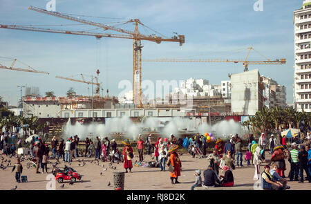 Casablanca, Platz, Springbrunnen, Illustr. Stockfoto