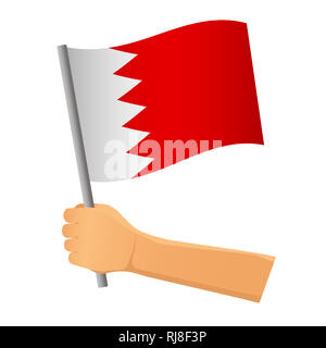 Bahrain Fahne in der Hand. Patriotischen Hintergrund. Flagge von Bahrain Abbildung Stockfoto